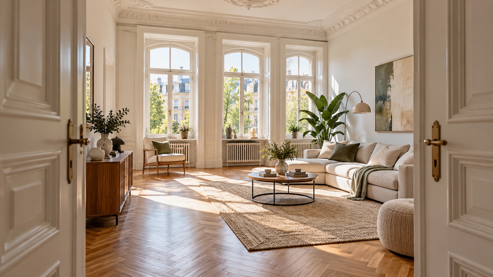 Heller Altbau-Wohnraum als Motiv zum Immobilienverkauf in Dresden